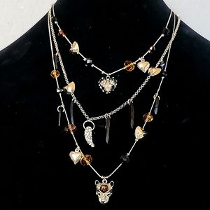 Vintage BETSEY JOHNSON Hollywood Glam Collection Layered Tiger Theme Necklace.